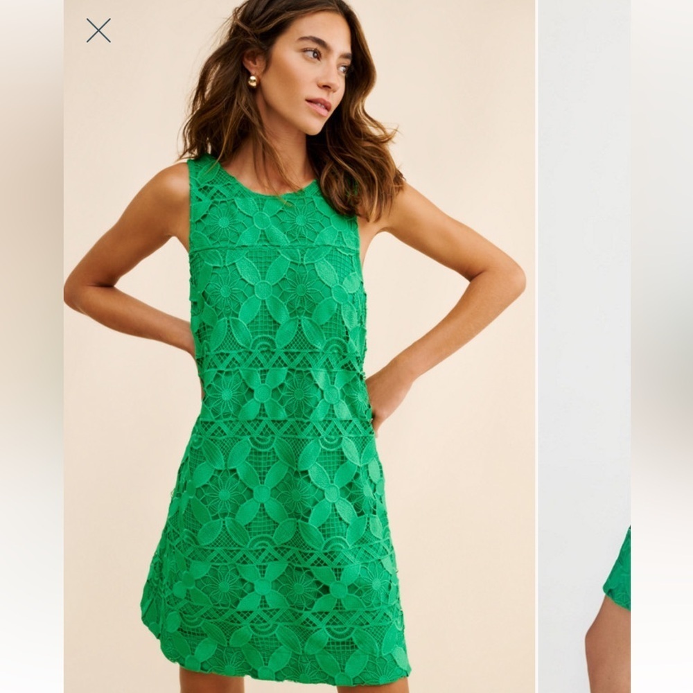 Green Lace Sleeveless Shift Dress
